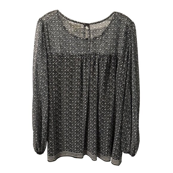 Max Studio blouse Sz 2X Long Sleeve Blouse Black & White Geometric Pattern top - Picture 10 of 12